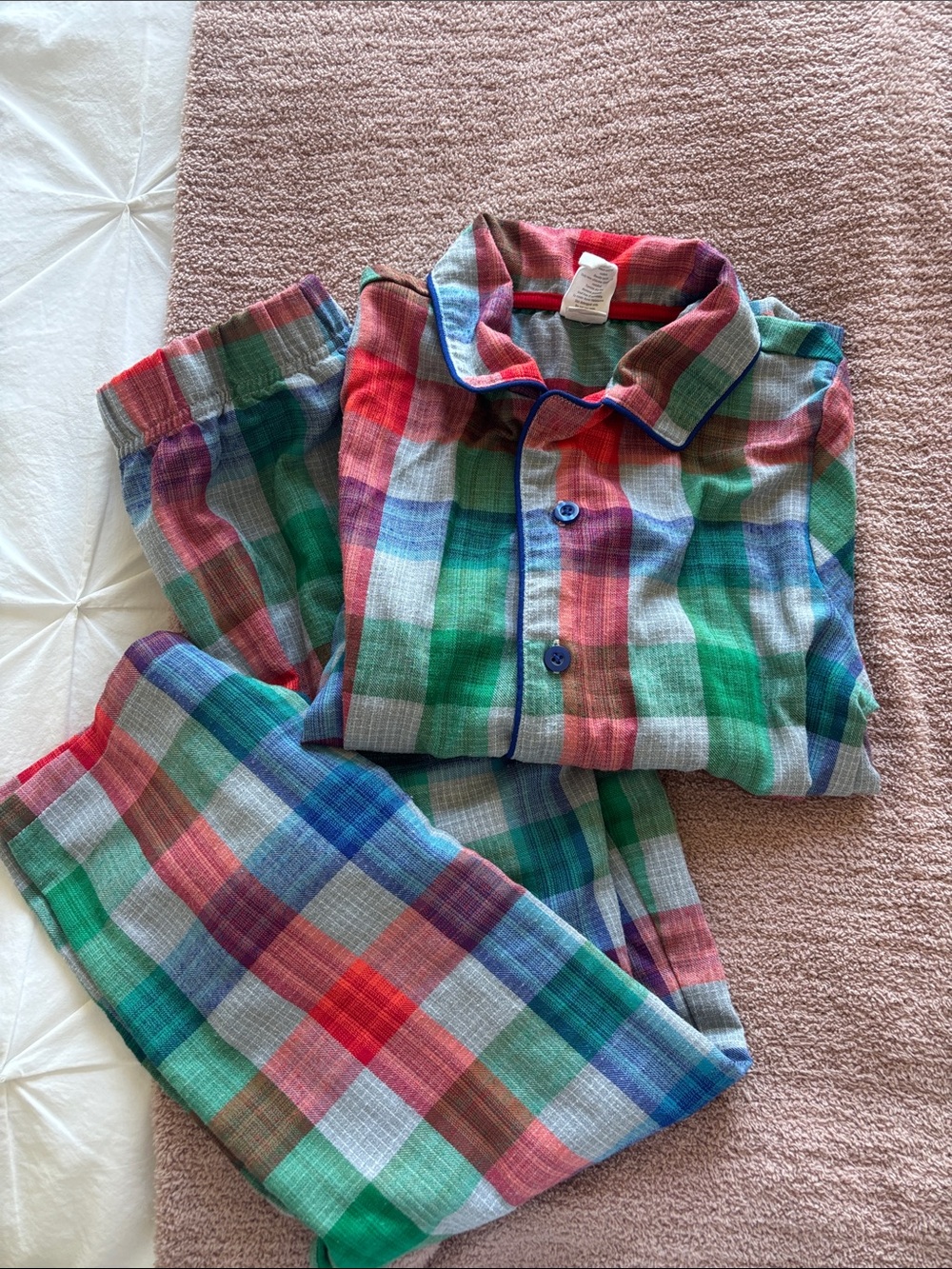 Kids Plaid Cotton Pajama Set - Multi Green